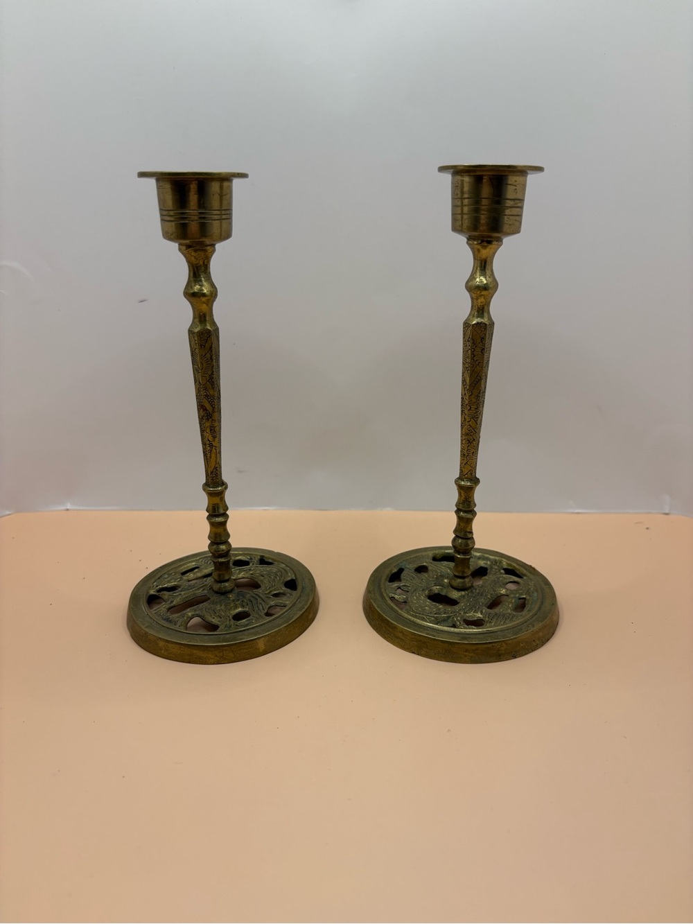 Vintage Ornate Dragon Pair Of Brass Taper Candlestick Holders
